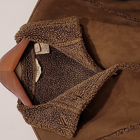 L.L. Bean Womans Vintage Brown Faux Suede Microfiber Jacket Coat Size L Sherpa - Picture 2 of 9